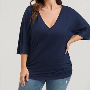 Bloomchic Solid Gathered Button Dolman Sleeve Wrap Modal T-Shirt Size 12 NWT